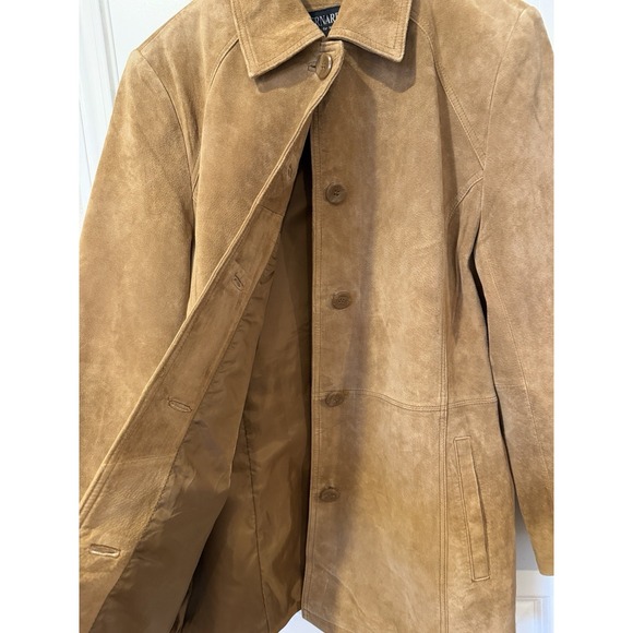 Bernardo Suede Jacket Women's Size Large Button Front Tan Fully Lined - Picture 2 of 14